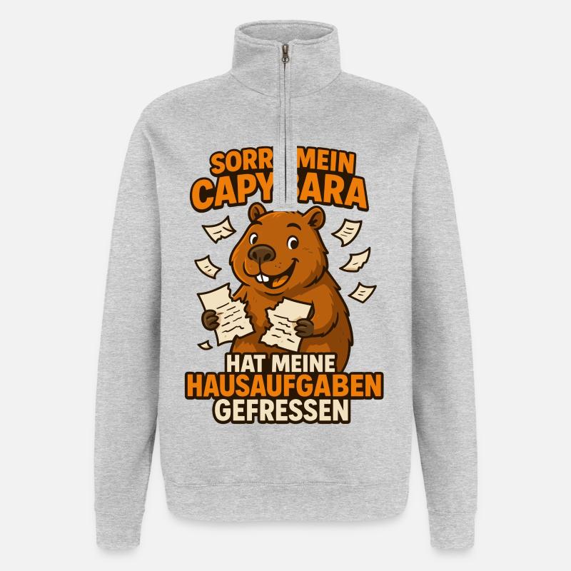 Mon capybara a mangé mes devoirs - Sweat à zip 1/4 - gris chiné