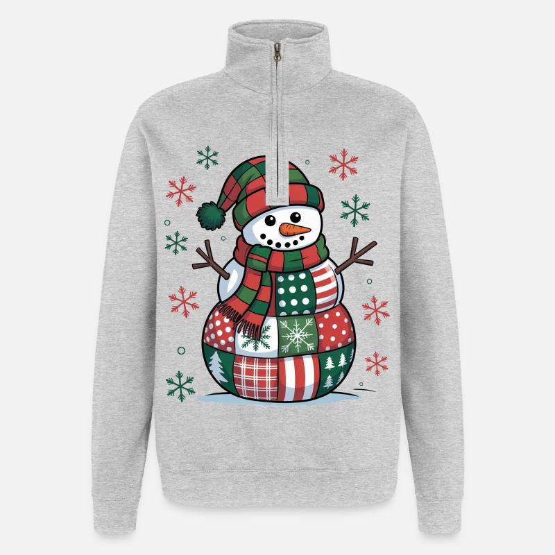 Schneemann Patchwork  - Quarter-Zip-Sweatshirt - Grau meliert
