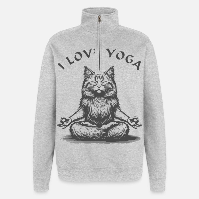 ChatsYoga Lotus Pose - Sweat à zip 1/4 - gris chiné