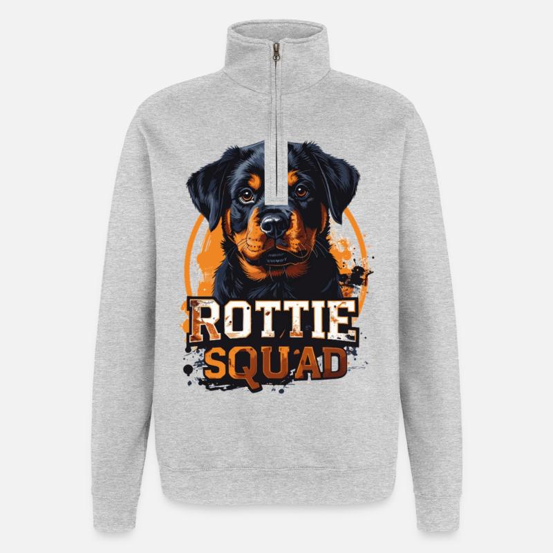 Rottie Squad – Conception Rottweiler solide - Sweat à zip 1/4 - gris chiné