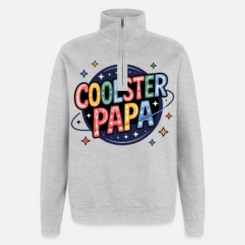 Coolster Papa – bunter Retro-Dad Print - Quarter-Zip-Sweatshirt - Grau meliert