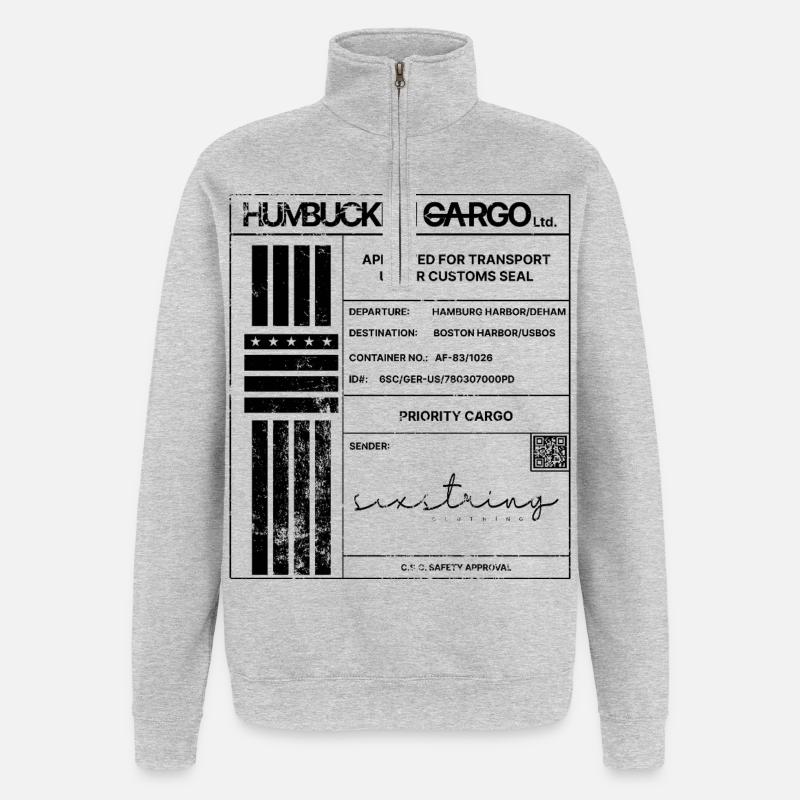 Shipping Label, schwarz - Quarter-Zip-Sweatshirt - Grau meliert