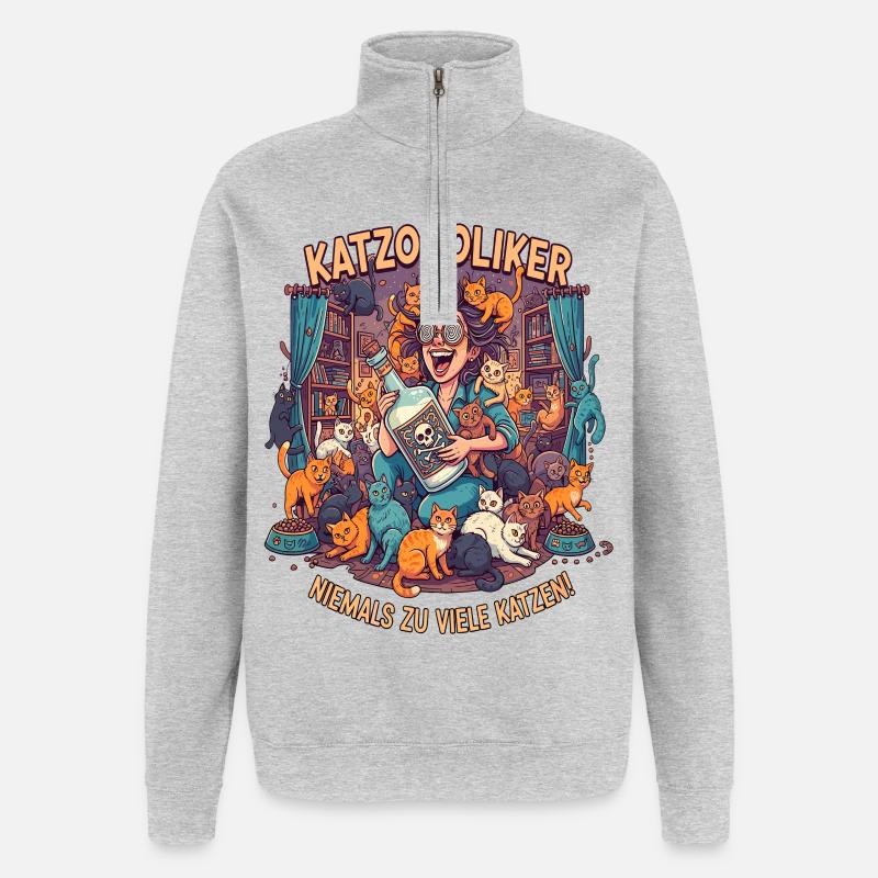 Cats addicted, never too many cats - Quarter-Zip Sweatshirt - heather grey