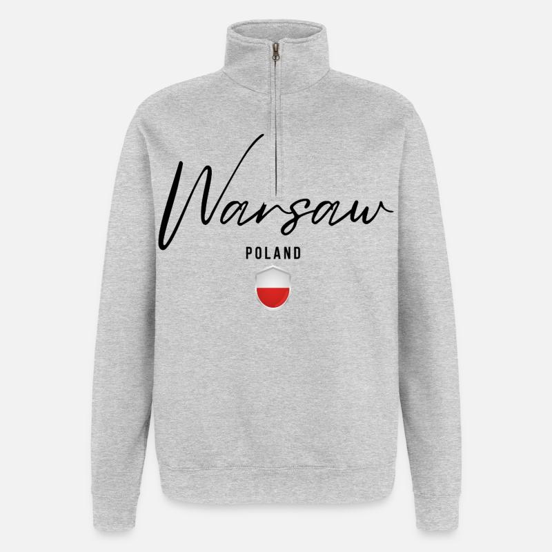 Conception élégante Varsovie, Varsovie Pologne - Sweat à zip 1/4 - gris chiné