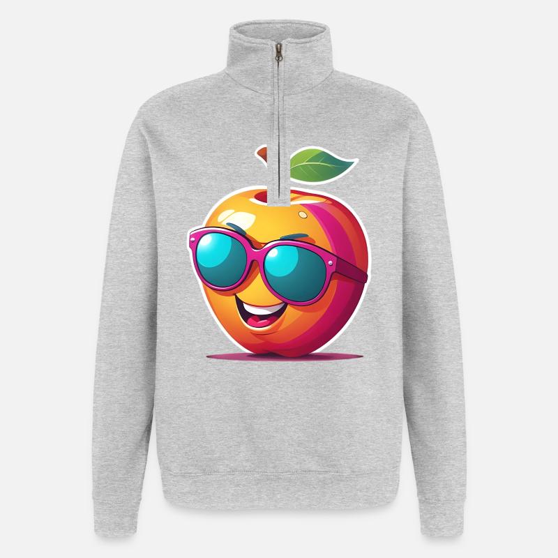 Pomme avec lunettes de soleil - Sweat à zip 1/4 - gris chiné