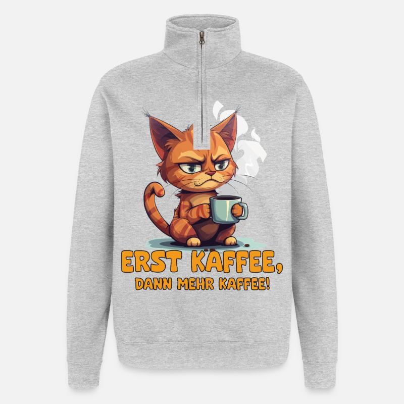 Dicton de café Grim Cat - Sweat à zip 1/4 - gris chiné