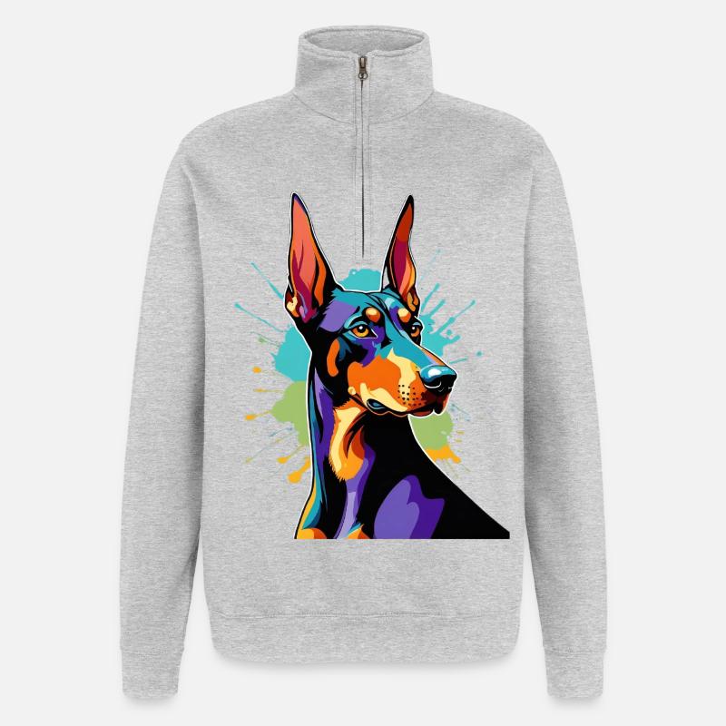 Explosion de couleurs Doberman - Sweat à zip 1/4 - gris chiné