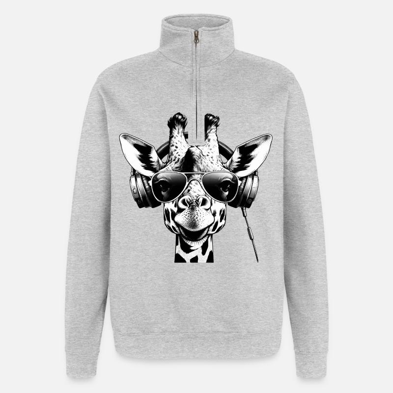 Giraffe DJ Stil Kopfhörer Sonnenbrille - Quarter-Zip-Sweatshirt - Grau meliert