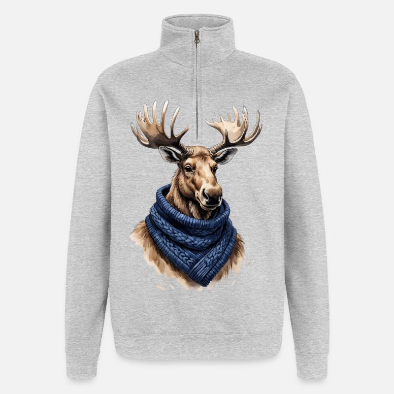 Elch mit blauem Schal - Quarter-Zip-Sweatshirt - Grau meliert
