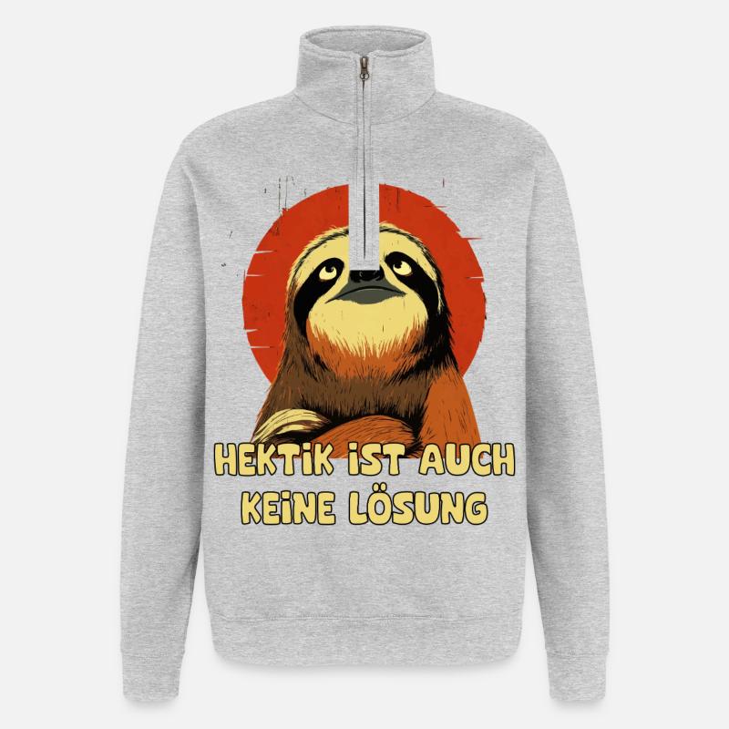 Langsam statt Hektik Sloth - Quarter-Zip-Sweatshirt - Grau meliert