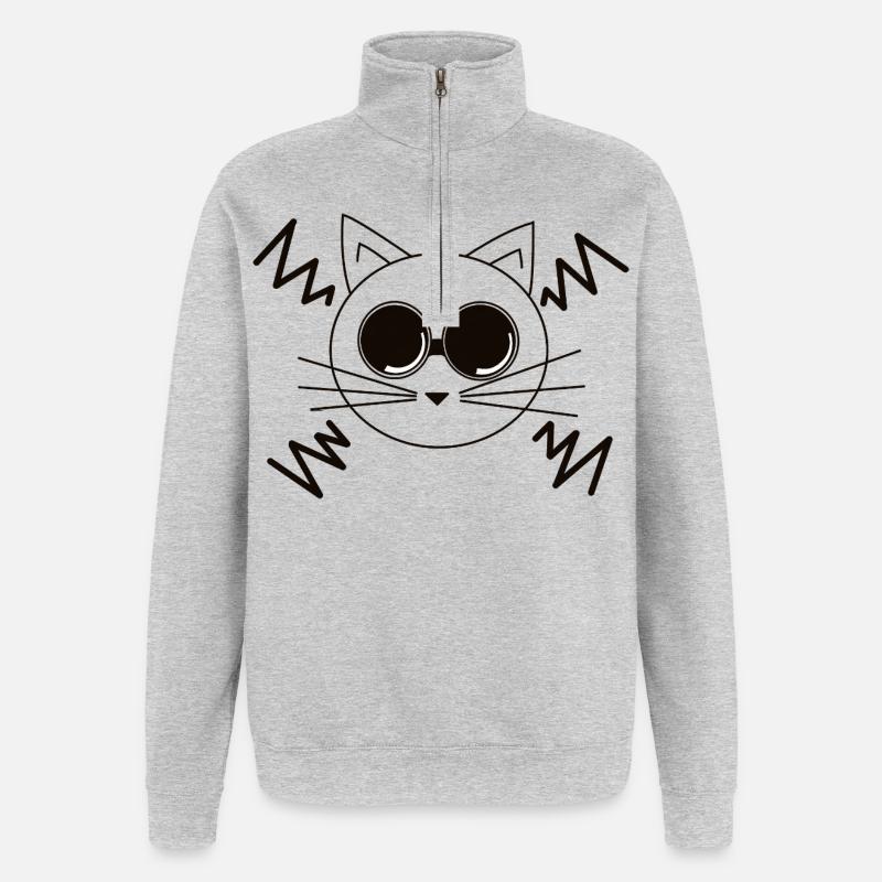 Chat de l’espace - Sweat à zip 1/4 - gris chiné