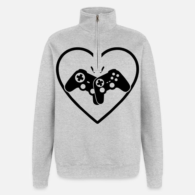 Gamecontroller Herz Gamer Liebe Geschenk - Quarter-Zip-Sweatshirt - Grau meliert