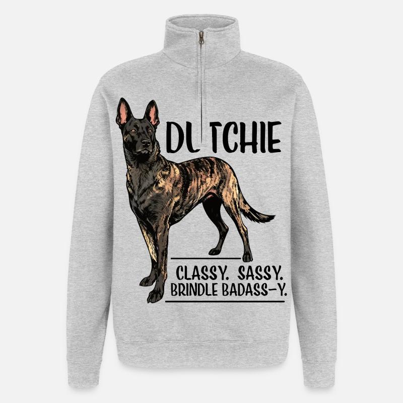 Dutchie - Holländischer Schäferhund - Quarter-Zip-Sweatshirt - Grau meliert