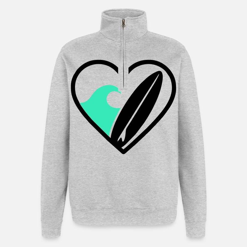 Surf Heart Wave Board Sea Summer - Quarter-Zip Sweatshirt - heather grey