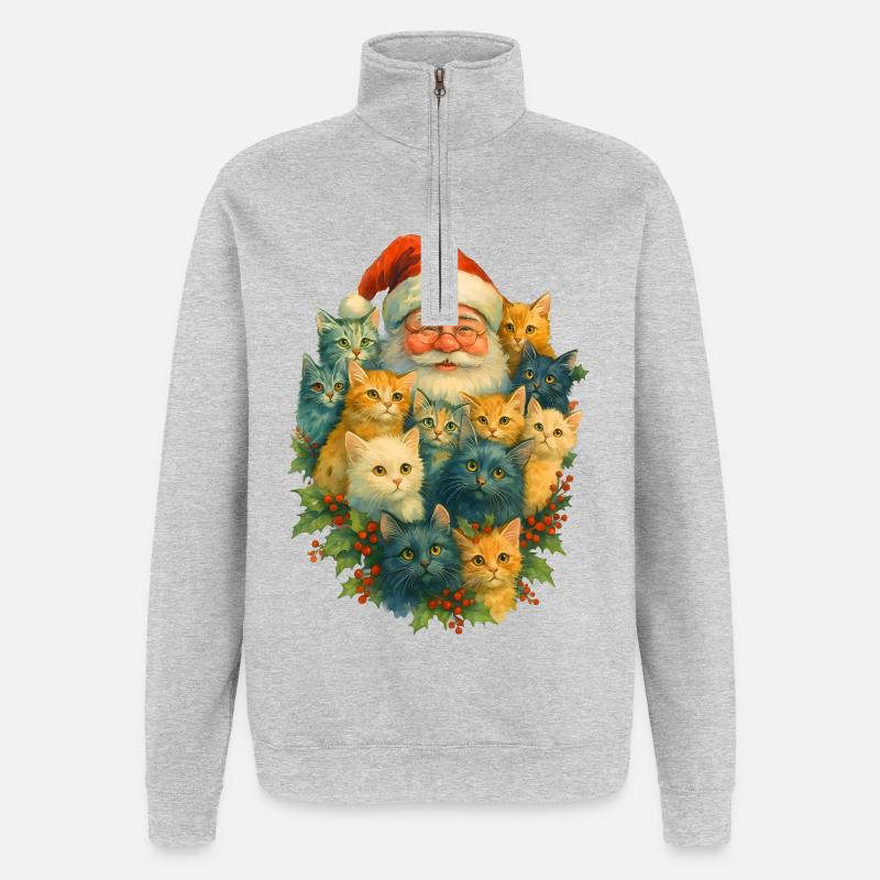 Diversité du chat Noël - Sweat à zip 1/4 - gris chiné