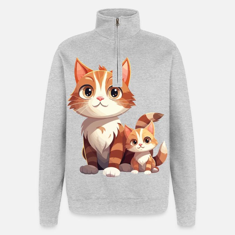 Chat amitié dessin animé Style chat - Sweat à zip 1/4 - gris chiné