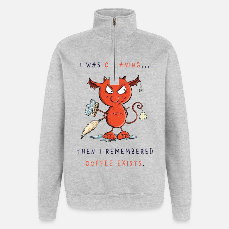 Cleaning devil cleans, coffee exists - Quarter-Zip Sweatshirt - heather grey
