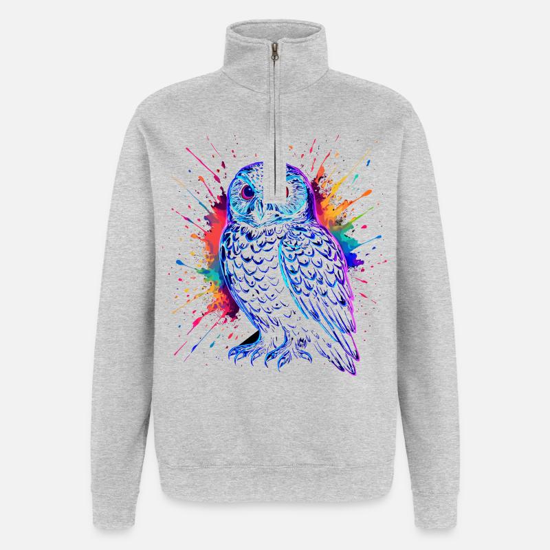 Neon Eule Farb-Splash Kunst Shirt - Quarter-Zip-Sweatshirt - Grau meliert