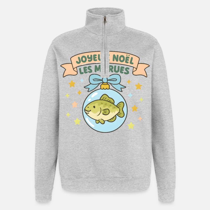 Noël Morues dans Boule Poisson - Sweat à zip 1/4 - gris chiné