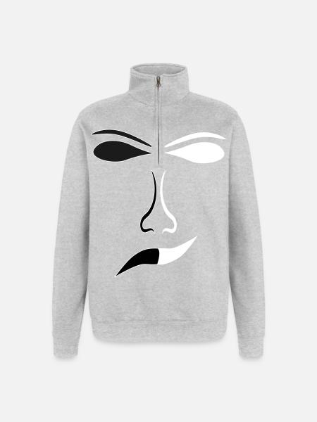 Abstract Face Lines Contrast Mask - Quarter-Zip Sweatshirt - heather grey