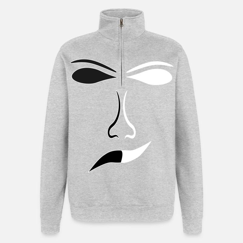 Abstract Face Lines Contrast Mask - Quarter-Zip Sweatshirt - heather grey