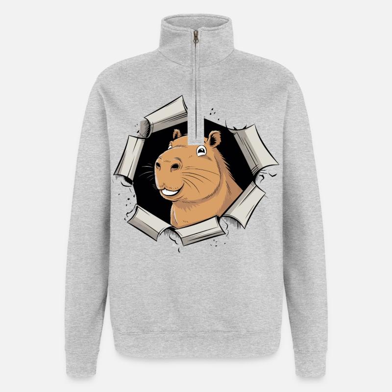 Capybara Comic – Peaceful Breakthrough - Quarter-Zip Sweatshirt - heather grey