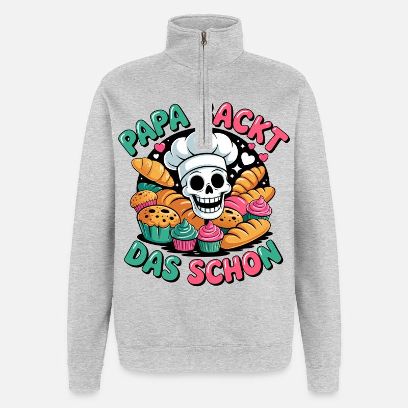 Papa Backt Das Schon - Quarter-Zip-Sweatshirt - Grau meliert