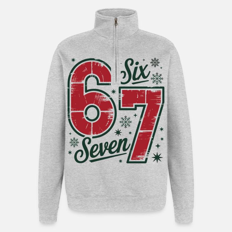 Festif 6 7 Rétro Noël Thème - Sweat à zip 1/4 - gris chiné