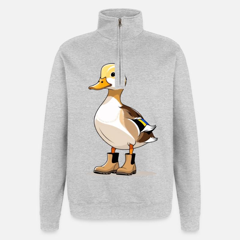 Dessin animé canard dans les bottes - Sweat à zip 1/4 - gris chiné