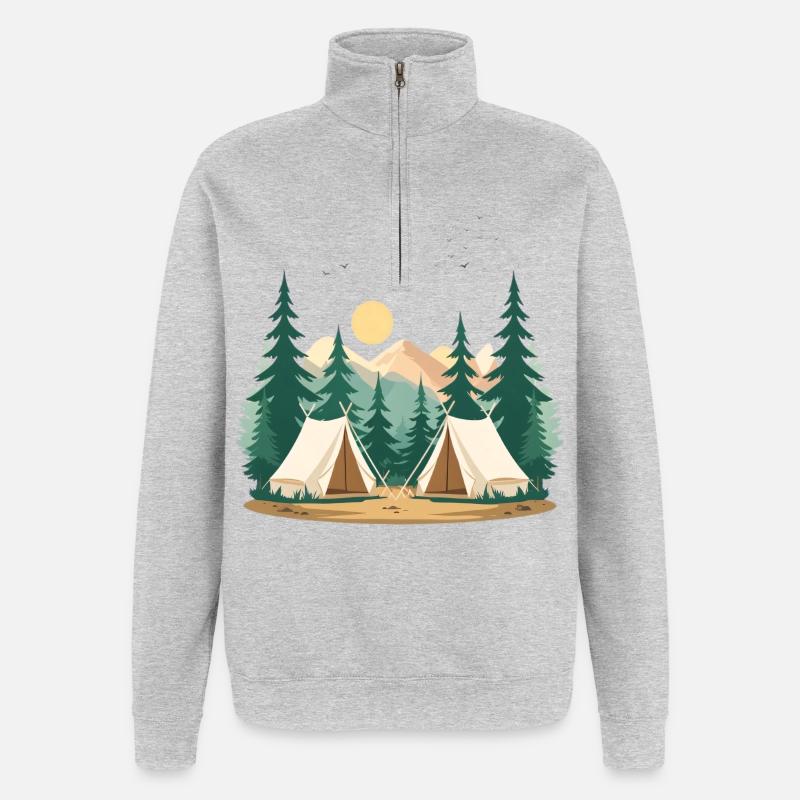 Nachtwald Camping Illustration - Quarter-Zip-Sweatshirt - Grau meliert
