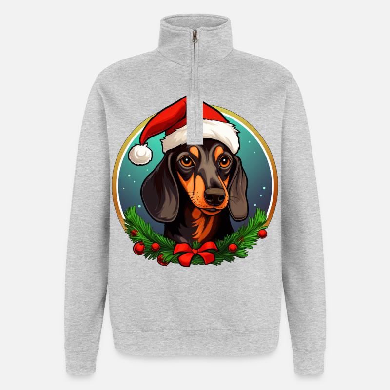 Teckel de Noël - Sweat à zip 1/4 - gris chiné