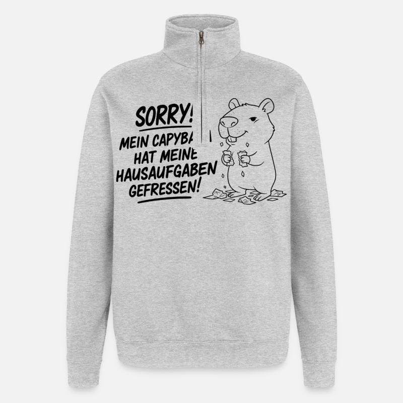 Pardon! Capybara a mangé mes devoirs - Sweat à zip 1/4 - gris chiné