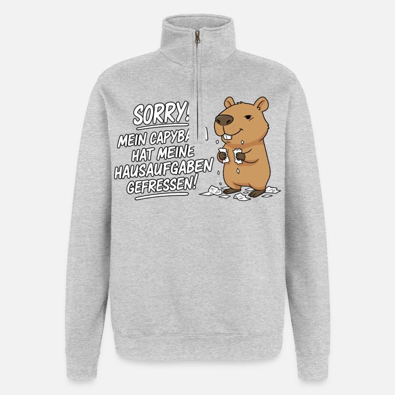 Pardon! Capybara a mangé mes devoirs - Sweat à zip 1/4 - gris chiné
