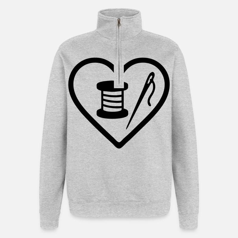 Coeur + Couture – Passion Couture - Sweat à zip 1/4 - gris chiné