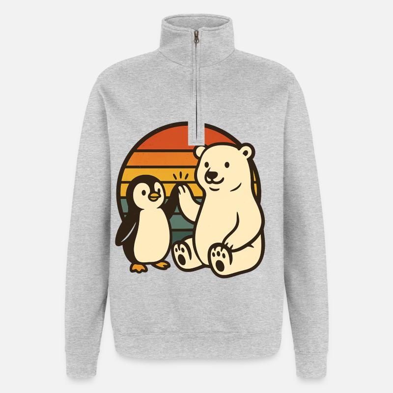 Eisbär und Pinguin - Quarter-Zip-Sweatshirt - Grau meliert