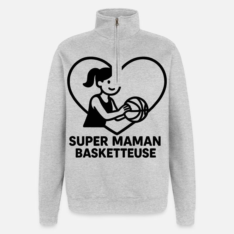 Super maman coiffeuse – Cœur coiffure - Sweat à zip 1/4 - gris chiné