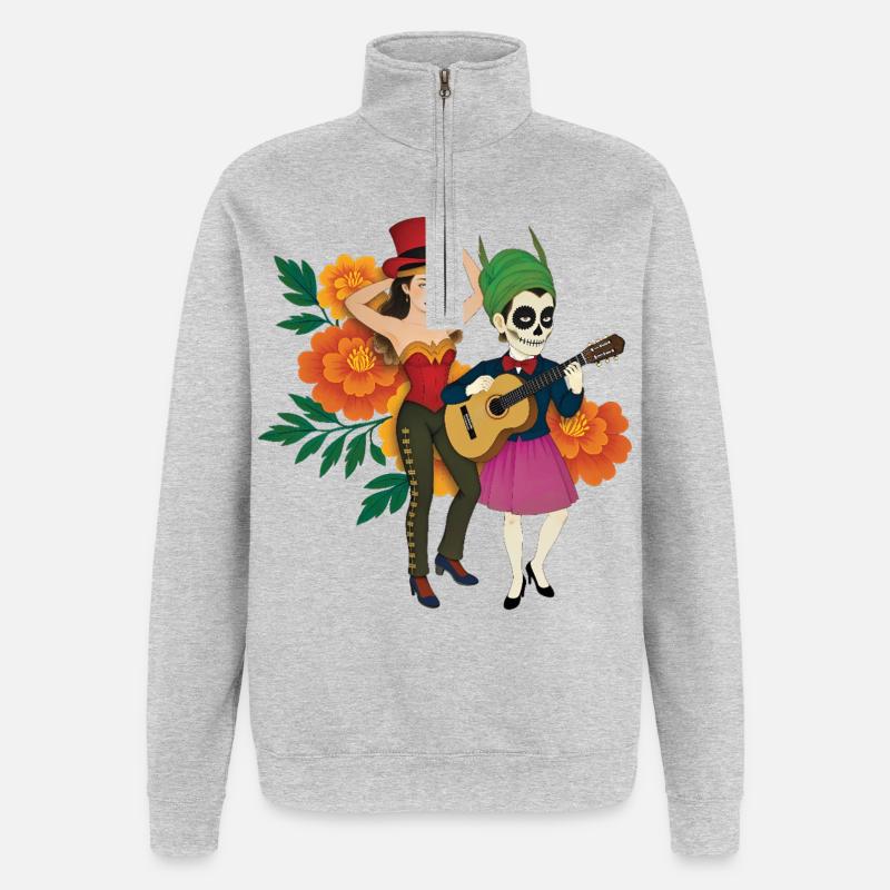 LOS WONDER MUERTOS - nice people - Sweat à zip 1/4 - gris chiné