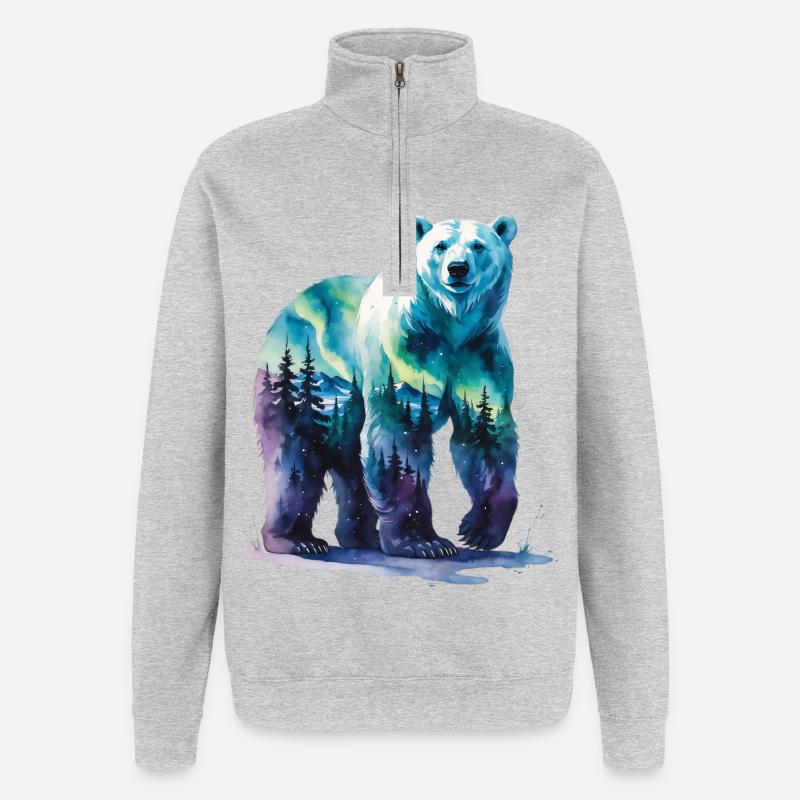 Wasserfarbener Polarbär Waldlandschaft - Quarter-Zip-Sweatshirt - Grau meliert