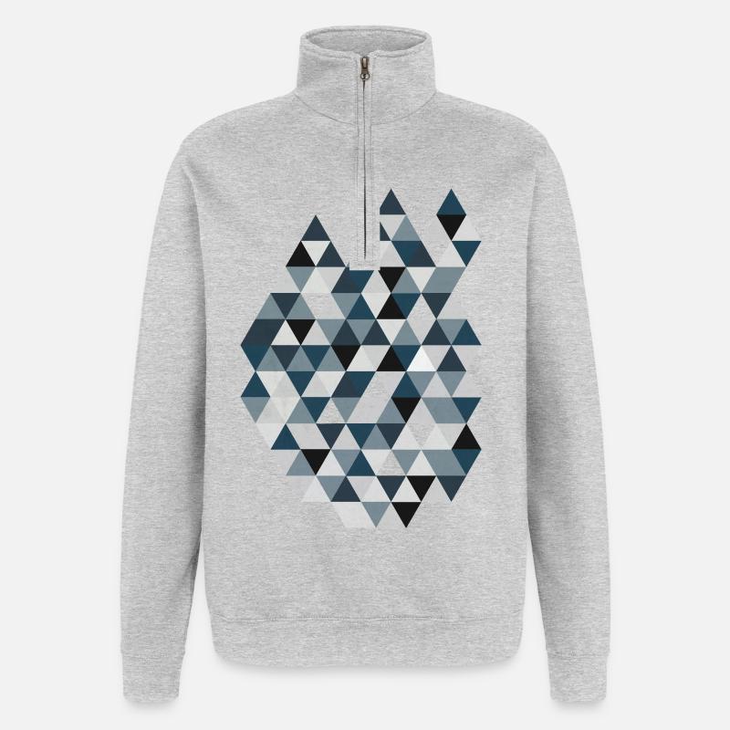 Blue Triangle Mosaic Geometry Triangles - Quarter-Zip Sweatshirt - heather grey