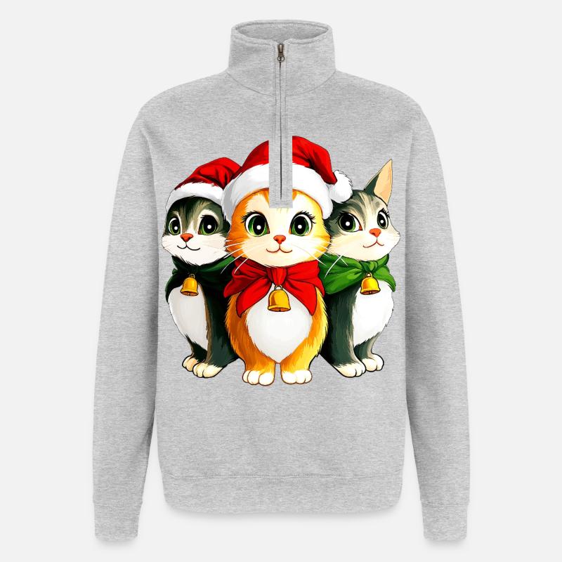 Kätzchen Weihnachten - Quarter-Zip-Sweatshirt - Grau meliert