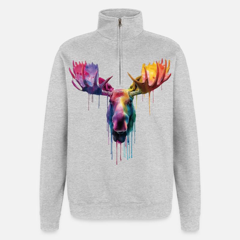 Elch Elchkopf - Quarter-Zip-Sweatshirt - Grau meliert