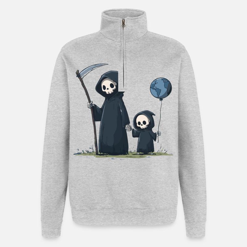 Süßer Grim Reaper mit Kind - Quarter-Zip-Sweatshirt - Grau meliert