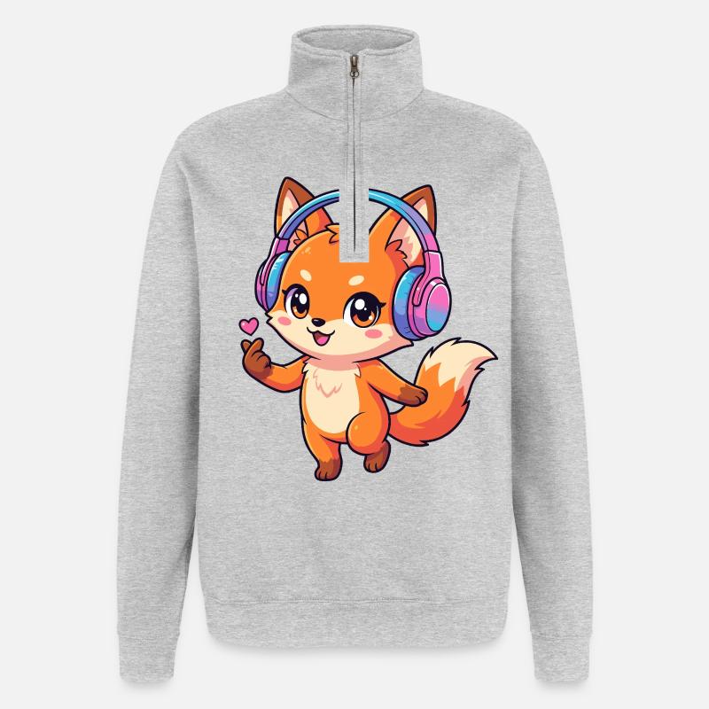 Fox Music Kopfhörer - Quarter-Zip-Sweatshirt - Grau meliert