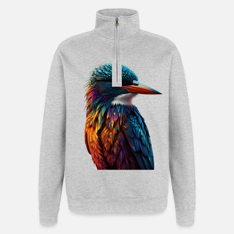 Bunter Eisvogel Farbenspiel - Quarter-Zip-Sweatshirt - Grau meliert