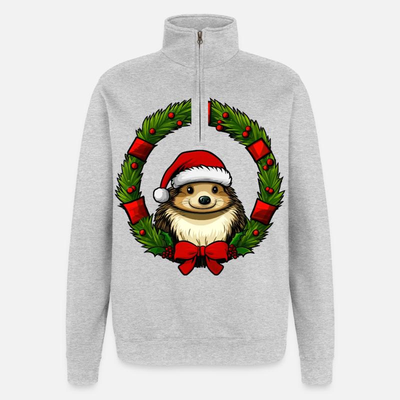 Hérisson de Noël - Sweat à zip 1/4 - gris chiné