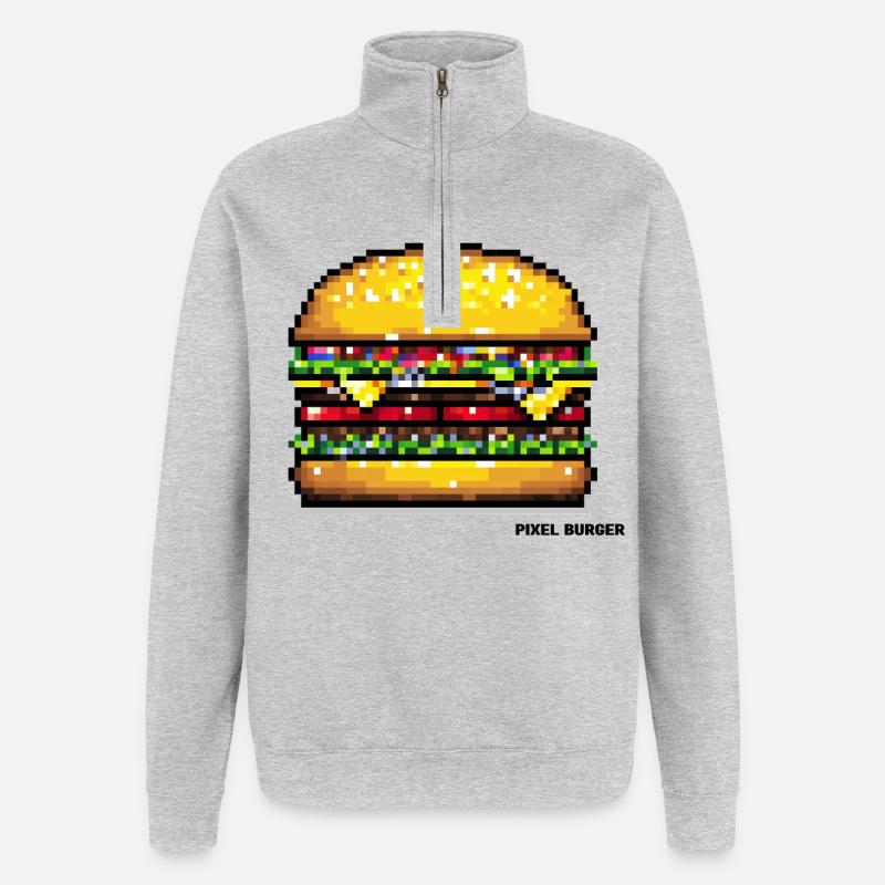Pixel Hamburger - Sweat à zip 1/4 - gris chiné