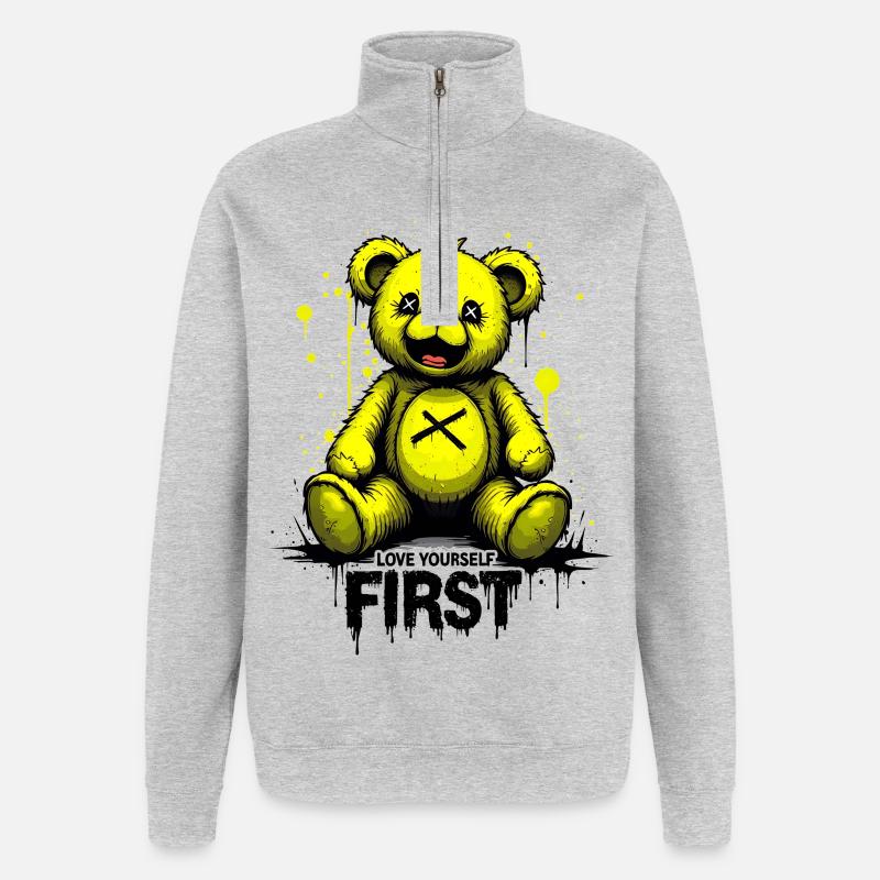 Love Yourself First Teddy Bear Graffiti - Quarter-Zip Sweatshirt - heather grey