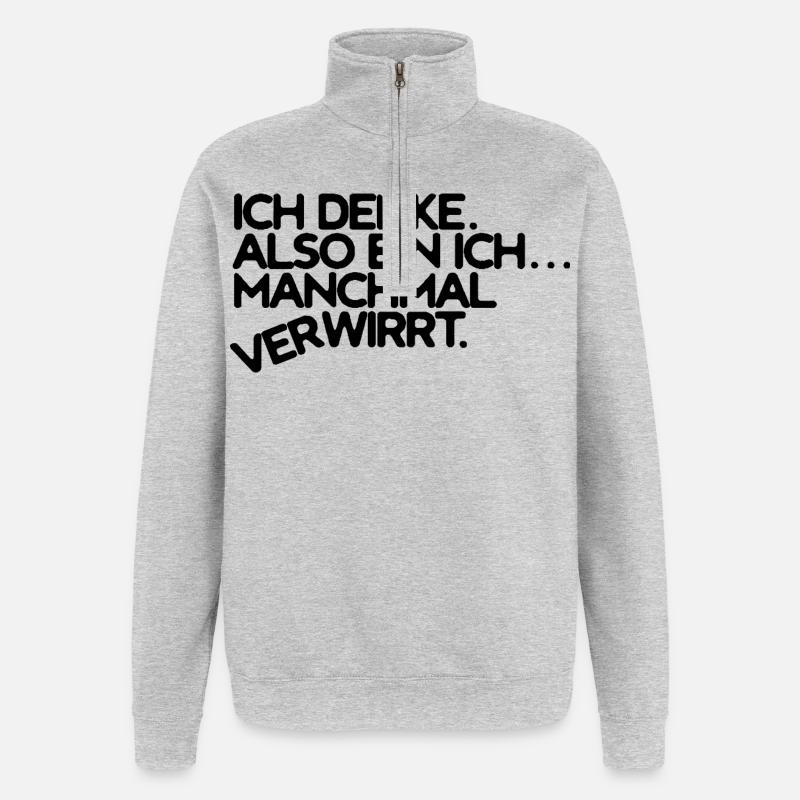 Denken und verwirrt sein - Quarter-Zip-Sweatshirt - Grau meliert