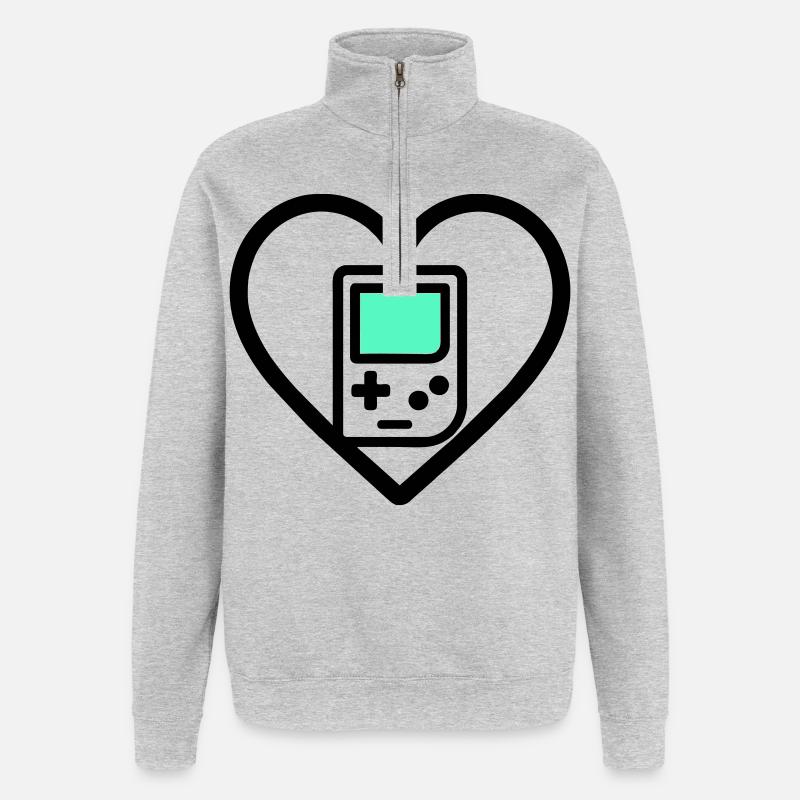 Retro Heart – Retro-Handheld-Konsole - Quarter-Zip-Sweatshirt - Grau meliert