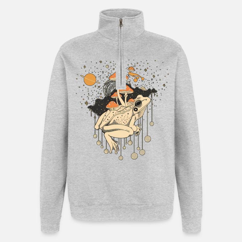 Cosmic Frog & Toadstools in the Universe - Quarter-Zip Sweatshirt - heather grey